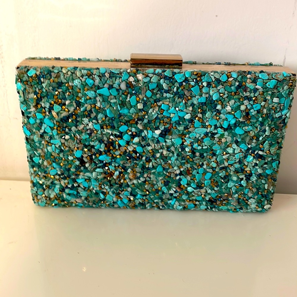 Turquoise clutch w chain